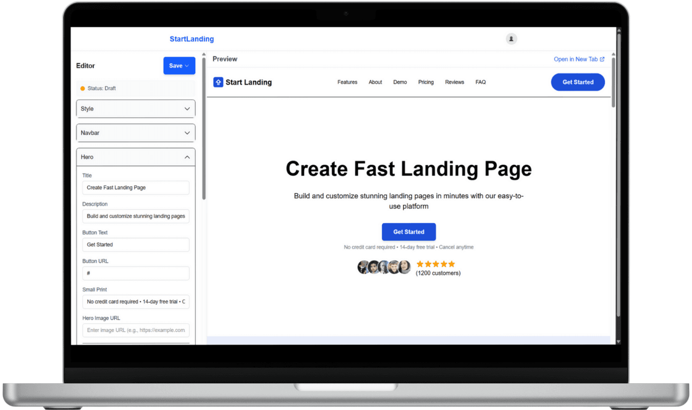 Landing page builder screenshot