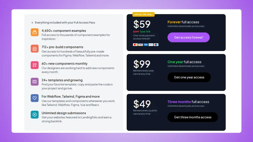 Landingfolio pricing plans