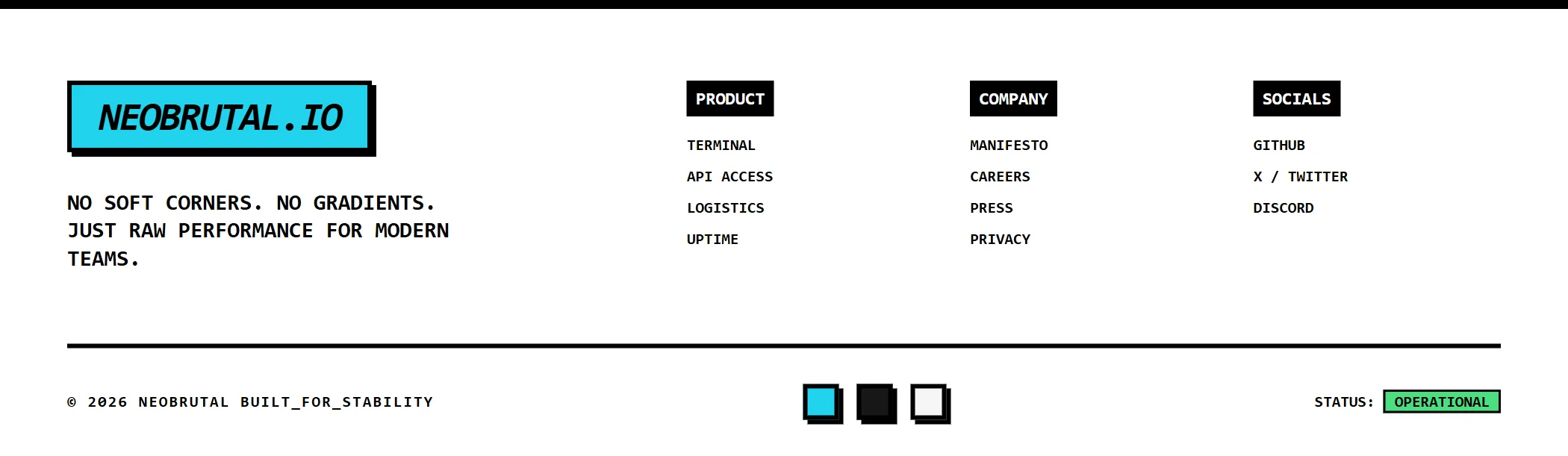 Footer SaaS Brutalist