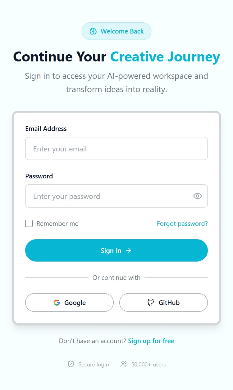 Login Artificial Intelligence Modern