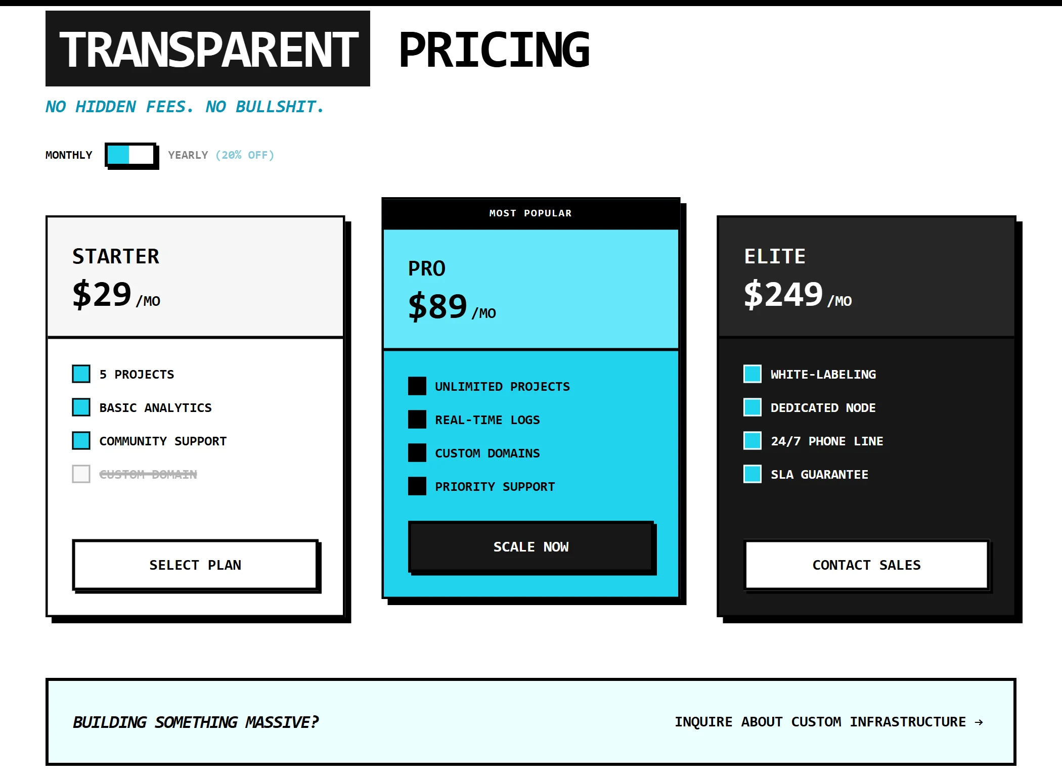 Pricing SaaS Brutalist