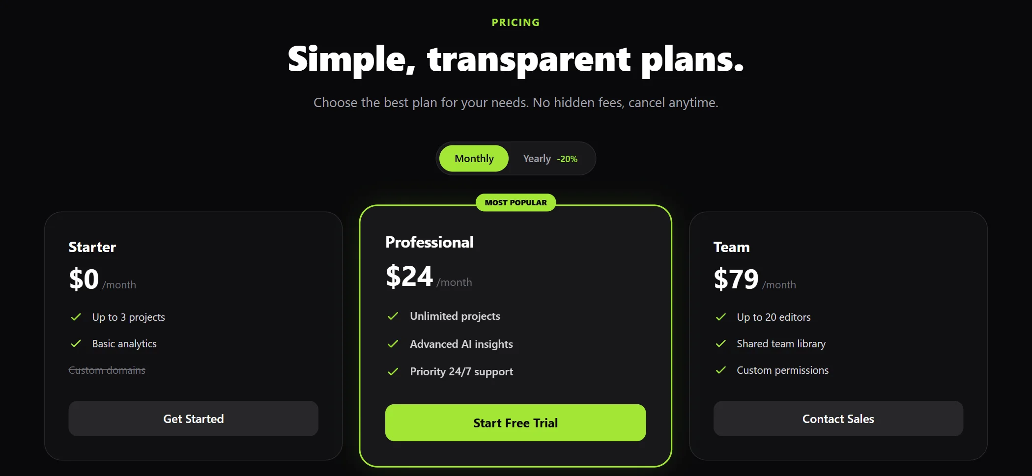 Pricing Mobile App Dark