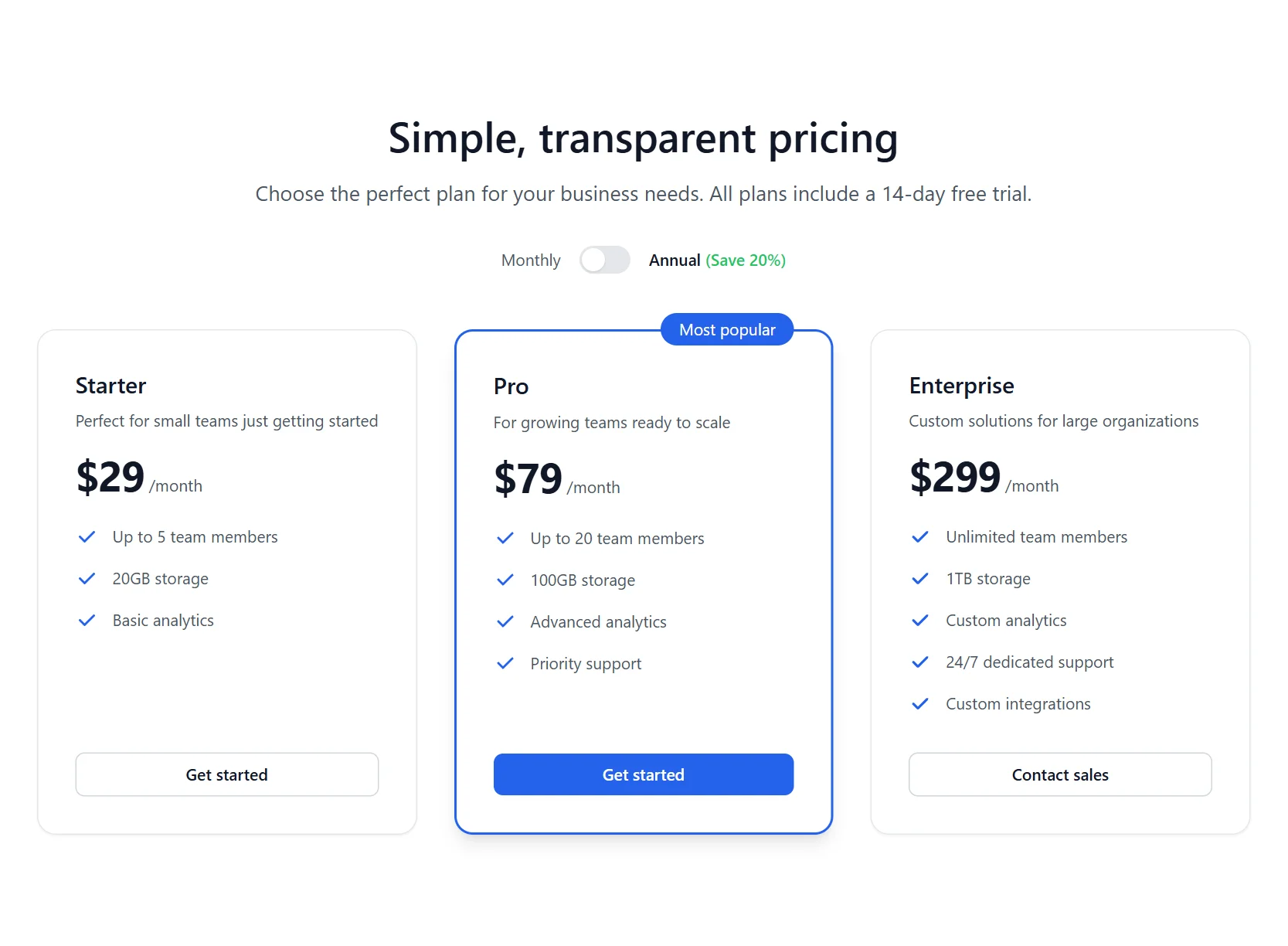 Pricing SaaS Minimal